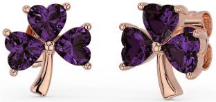 Alexandrite Rose Gold Silver Shamrock Stud Earrings