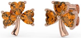 Citrine Rose Gold Silver Shamrock Stud Earrings