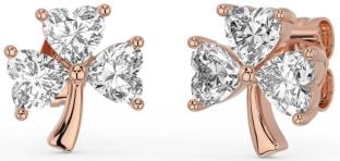 Diamond Rose Gold Silver Shamrock Stud Earrings