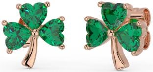 Emerald Rose Gold Silver Shamrock Stud Earrings