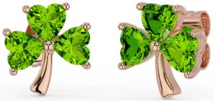 Peridot Rose Gold Silver Shamrock Stud Earrings