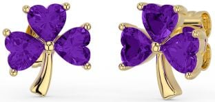 Amethyst Gold Silver Shamrock Stud Earrings