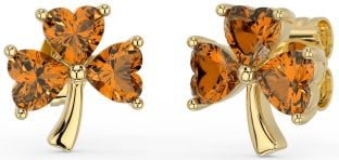 Citrine Gold Silver Shamrock Stud Earrings