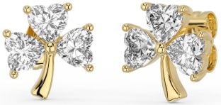 Diamond Gold Silver Shamrock Stud Earrings