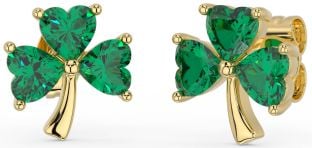 Emerald Gold Silver Shamrock Stud Earrings