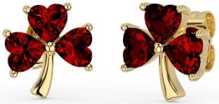 Garnet Gold Silver Shamrock Stud Earrings