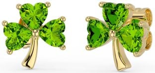 Peridot Gold Silver Shamrock Stud Earrings