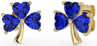 Sapphire Gold Silver Shamrock Stud Earrings