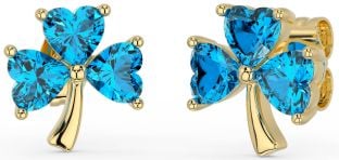 Topaz Gold Silver Shamrock Stud Earrings