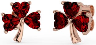 Garnet Rose Gold Shamrock Stud Earrings