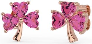 Pink Tourmaline Rose Gold Shamrock Stud Earrings