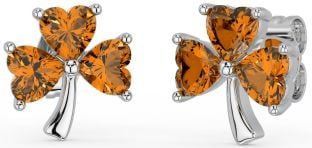 Citrine Silver Shamrock Stud Earrings