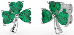 Emerald Silver Shamrock Stud Earrings