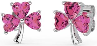 Pink Tourmaline Silver Shamrock Stud Earrings