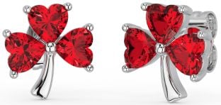 Ruby Silver Shamrock Stud Earrings