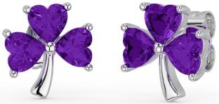 Amethyst White Gold Shamrock Stud Earrings