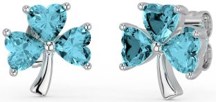 Aquamarine White Gold Shamrock Stud Earrings