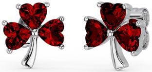 Garnet White Gold Shamrock Stud Earrings