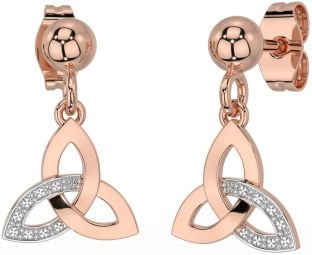 Rose Gold Silver Celtic Trinity Knot Dangle Earrings