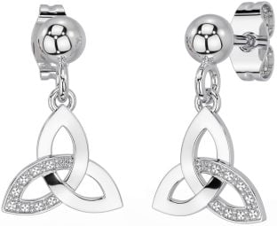 White Gold Celtic Trinity Knot Dangle Earrings