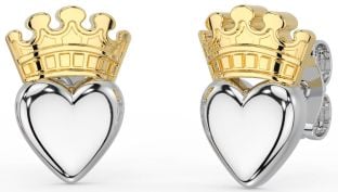 White Yellow Gold Claddagh Stud Earrings