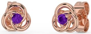 Amethyst Rose Gold Silver Celtic Stud Earrings