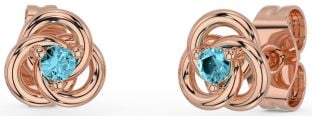 Aquamarine Rose Gold Silver Celtic Stud Earrings