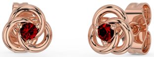 Garnet Rose Gold Silver Celtic Stud Earrings