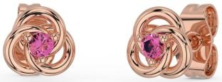 Pink Tourmaline Rose Gold Silver Celtic Stud Earrings