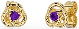 Amethyst Gold Silver Celtic Stud Earrings