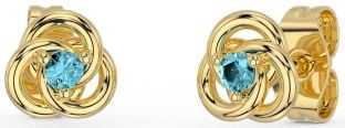 Aquamarine Gold Silver Celtic Stud Earrings