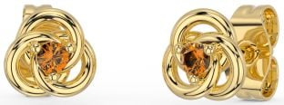 Citrine Gold Silver Celtic Stud Earrings