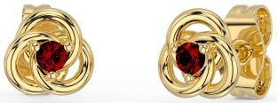 Garnet Gold Silver Celtic Stud Earrings