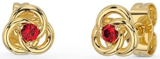 Ruby Gold Silver Celtic Stud Earrings