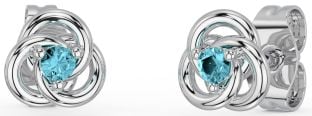 Aquamarine Silver Celtic Stud Earrings