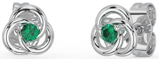 Emerald Silver Celtic Stud Earrings