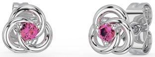 Pink Tourmaline Silver Celtic Stud Earrings