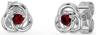 Garnet White Gold Celtic Stud Earrings