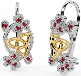 Diamond Gold Silver Celtic Trinity Knot Shamrock Dangle Earrings