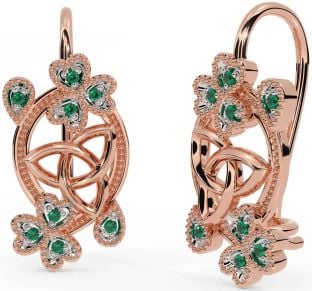 Diamond Rose Gold Silver Celtic Trinity Knot Shamrock Dangle Earrings