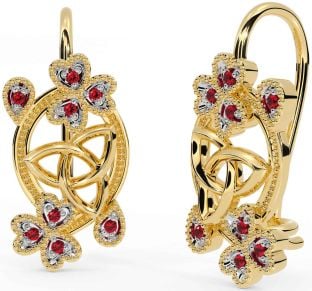 Diamond Gold Silver Celtic Trinity Knot Shamrock Dangle Earrings