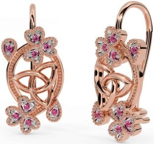 Diamante Rosa Oro céltico Trinidad Nudo Trébol Colgar Pendientes