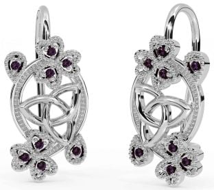 Diamond Silver Celtic Trinity Knot Shamrock Dangle Earrings