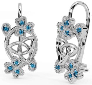 Diamond Silver Celtic Trinity Knot Shamrock Dangle Earrings