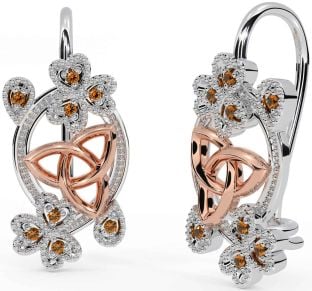 Diamond Rose Gold Trifoi argintiu celtic Trinity Knot Cercei suspendați