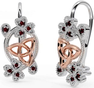 Diamond Rose Gold Trifoi argintiu celtic Trinity Knot Cercei suspendați