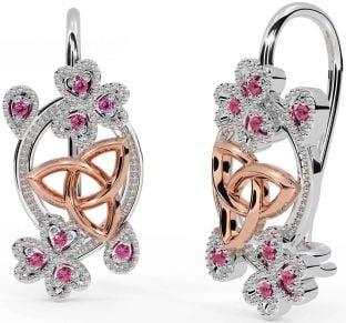 Diamond Rose Gold Trifoi argintiu celtic Trinity Knot Cercei suspendați