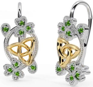 Diamond Gold Silver Celtic Trinity Knot Shamrock Dangle Earrings