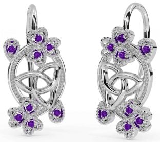 Diamond White Gold Celtic Trinity Knot Shamrock Dangle Earrings