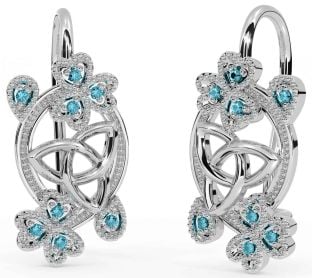 Diamond White Gold Celtic Trinity Knot Shamrock Dangle Earrings